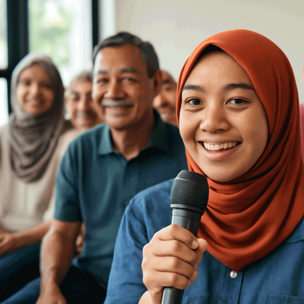 Design a photorealistic image illustrating a community feedback session held by MACPA. The scene should show participants engaged in a discussion, sharing their thoughts and suggestions. Warm, inviting lighting should create an open atmosphere, while a color palette of cheerful tones reflects positivity. Include details like feedback forms and friendly faces. The focus should be on interactions and listening, showcasing MACPA's commitment to community engagement in high-quality resolution.